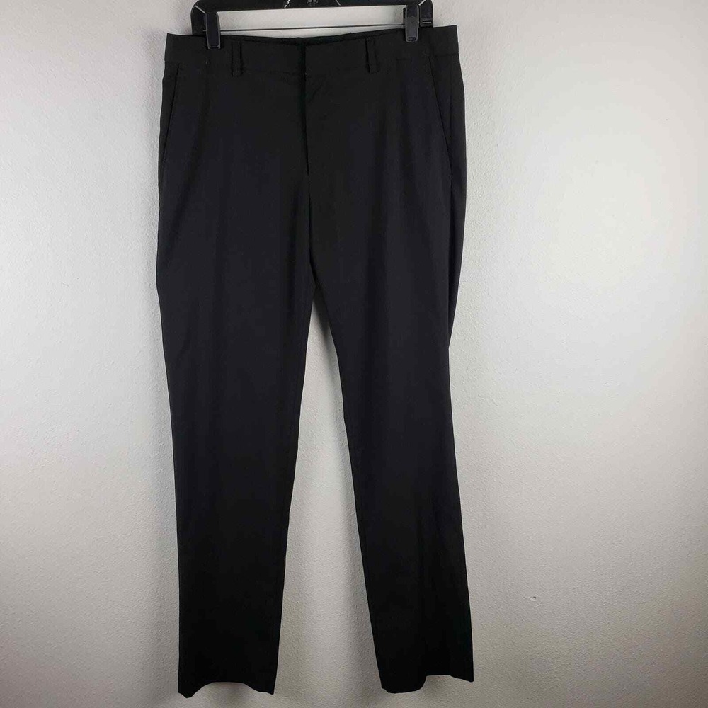 TopMan Men's 34L Flat Front Dress Pants Classic Black Tailored Slim Fit Business